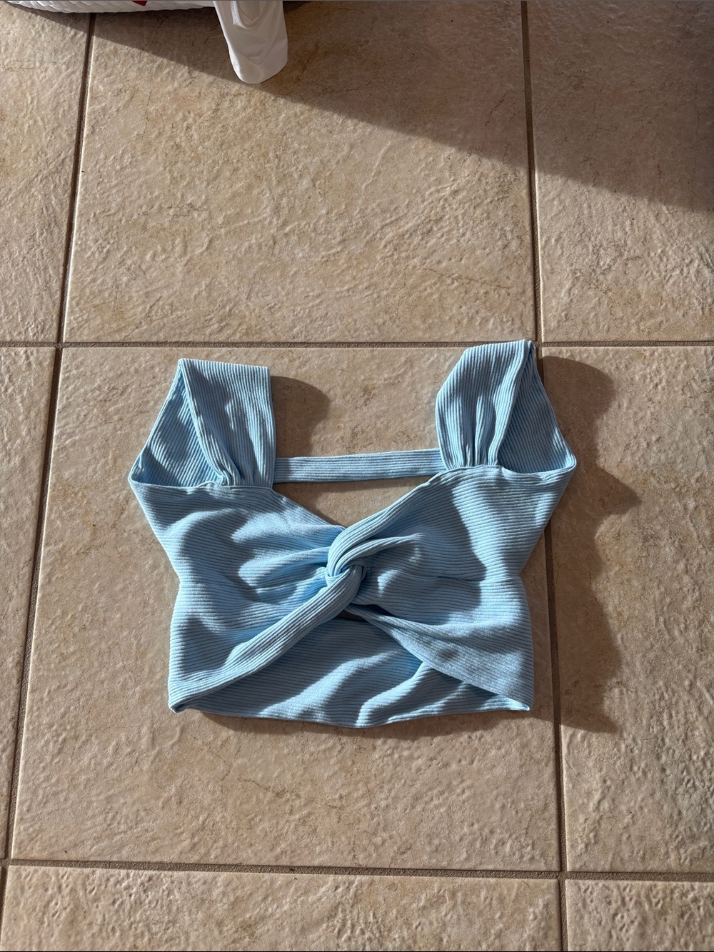 SHEIN Light Blue Ribbed Twist-Front Crop Top